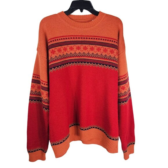 Gap Vintage Fair Isle Wool Sweater XL Red & Orange Y2K Preppy Nordic Apres Ski - Picture 1 of 6